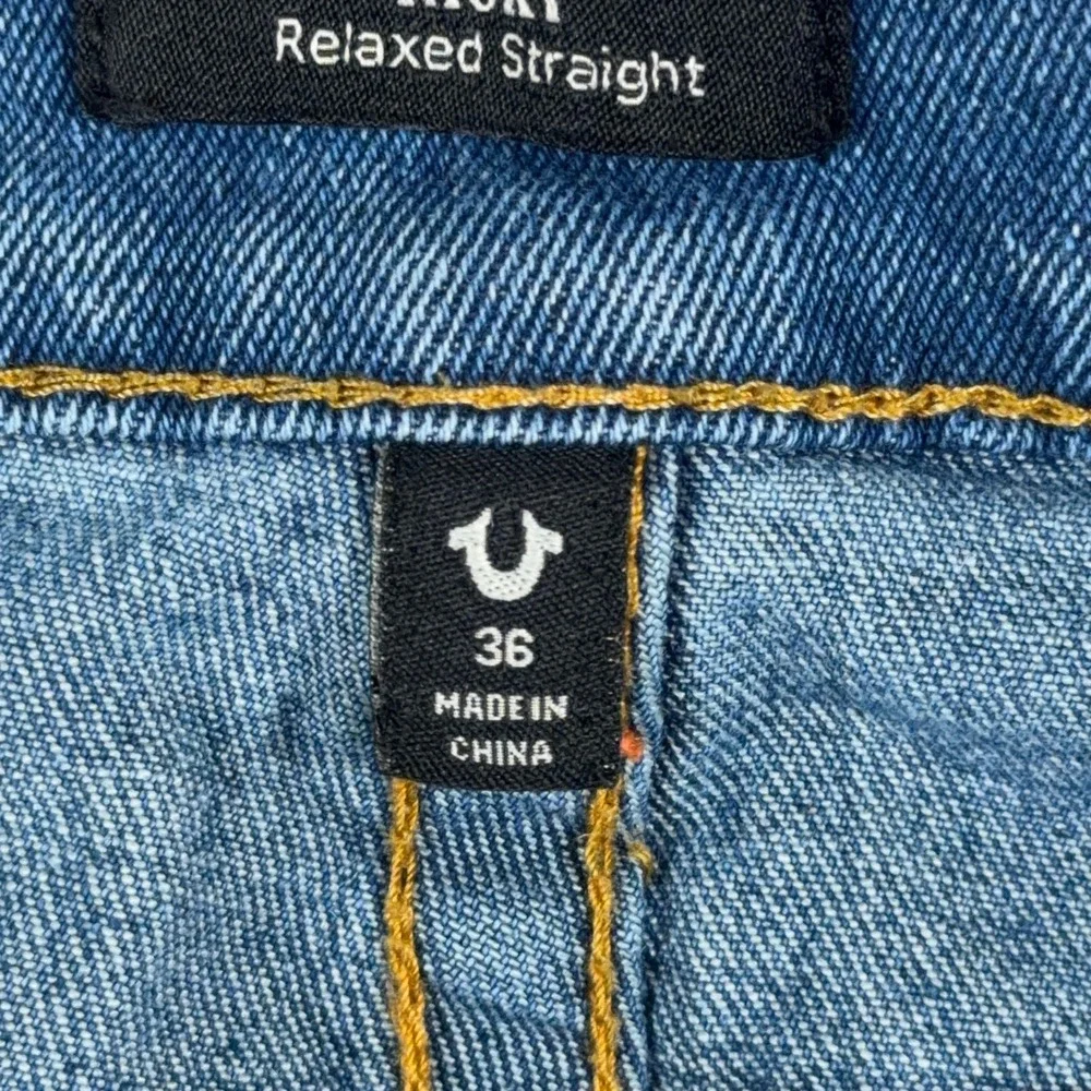 True Religion Ricky Big‎ T Straight Leg Jeans Flap Pockets Size 36 Blue Denim